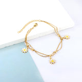 3 small Zouju 6 steel beads with chain + with chain double anklet 21 + 5cm steel color gold