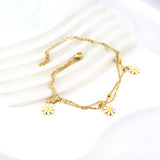 3 small Zouju 6 steel beads with chain + with chain double anklet 21 + 5cm steel color gold