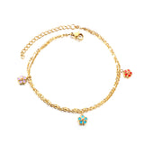 3 Mixed Peach Blossom with chain + chain with double anklet 21+5cm gold color steel color