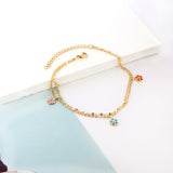 3 Mixed Peach Blossom with chain + chain with double anklet 21+5cm gold color steel color