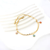 3 Mixed Peach Blossom with chain + chain with double anklet 21+5cm gold color steel color