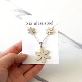 ASON Jewelry 316L Stainless Steel Gold Color Jewelry Sets for Women Flower Pendant Necklace Small Earrings for Femme