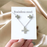 Steel/golden cross shape cut jewelry set without diamonds