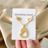 Steel/Gold Wispy Faceted Heart Cut Jewelry Set without Diamonds