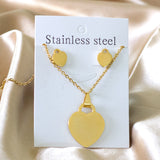 Steel/Gold Minimalist Glossy Heart Cut Jewelry Set without Diamonds