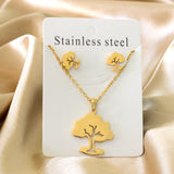 Steel/golden hollow faceted large tree cut jewelry set without diamonds