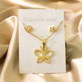 Steel/golden butterfly shape hollowed out glossy cut set without diamonds