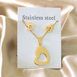 Steel/Gold Wispy Faceted Heart Cut Jewelry Set without Diamonds