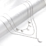 5 stars + 1 moon with diamonds accessories pendant triple chain 48+41+39+5cm steel color