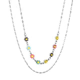 8 petits chrysanthèmes Zou de couleurs mélangées + collier à chaîne double