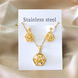 Gold/Steel Hexagonal Wispy Hexagonal Interior + Diamond Jewelry Set