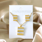 Steel/golden rectangle with two rectangles + shell jewelry set