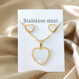 Steel/golden cut sticky heart white shell jewelry set