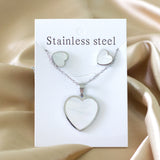 Steel/golden cut sticky heart white shell jewelry set