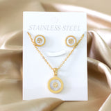 Steel/Gold Cut and Glue White Round Shells Jewelry Set