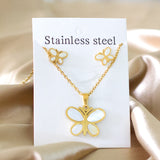 Steel/golden finish cut + butterfly shape with white shells adhered jewelry set