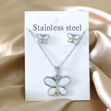 Steel/golden finish cut + butterfly shape with white shells adhered jewelry set