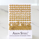 60 Pairs Gold Cut Out Stud Earrings with Diamonds on Card Holder