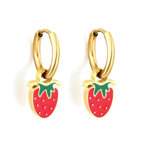 1.6x11mm Circle with Mixed Color Strawberry Earrings