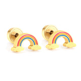 12 pairs Pop earplug rainbow stud earrings steel color/golden color