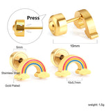 12 pairs Pop earplug rainbow stud earrings steel color/golden color