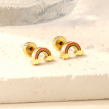 12 pairs Pop earplug rainbow stud earrings steel color/golden color