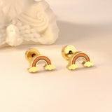 12 pairs Pop earplug rainbow stud earrings steel color/golden color