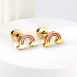 12 pairs Pop earplug rainbow stud earrings steel color/golden color