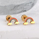 12 pairs Pop earplug rainbow stud earrings steel color/golden color