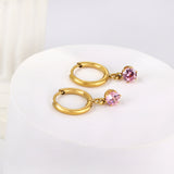 1.5x8mm I.D. earrings+4.5mm white/purple/red/pink/green zirconium round shaped fittings steel color