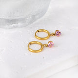 1.5x8mm I.D. earrings+4.5mm white/purple/red/pink/green zirconium round shaped fittings steel color