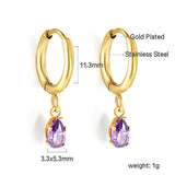 1.5x8mm I.D. earrings + 3.6*5mm white/purple/red/pink/green zirconium drop earrings gold/steel color