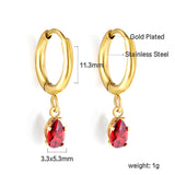 1.5x8mm I.D. earrings + 3.6*5mm white/purple/red/pink/green zirconium drop earrings gold/steel color