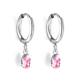 1.5x8mm I.D. earrings + 3.6*5mm white/purple/red/pink/green zirconium drop earrings gold/steel color