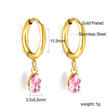 1.5x8mm I.D. earrings + 3.6*5mm white/purple/red/pink/green zirconium drop earrings gold/steel color