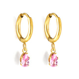 1.5x8mm I.D. earrings + 3.6*5mm white/purple/red/pink/green zirconium drop earrings gold/steel color