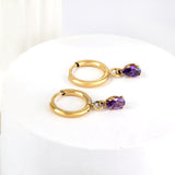 1.5x8mm I.D. earrings + 3.6*5mm white/purple/red/pink/green zirconium drop earrings gold/steel color