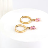 1.5x8mm I.D. earrings + 3.6*5mm white/purple/red/pink/green zirconium drop earrings gold/steel color