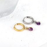 1.5x8mm I.D. earrings + 3.6*5mm white/purple/red/pink/green zirconium drop earrings gold/steel color