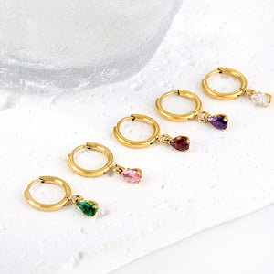 1.5x8mm I.D. earrings + 3.6*5mm white/purple/red/pink/green zirconium drop earrings gold/steel color