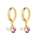 1.5x8mm I.D. earrings + 4*4.2mm white/purple/red/pink/green zirconium heart shaped earrings gold color