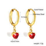 1.5x8mm I.D. earrings + 4*4.2mm white/purple/red/pink/green zirconium heart shaped earrings gold color