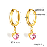 1.5x8mm I.D. earrings + 4*4.2mm white/purple/red/pink/green zirconium heart shaped earrings gold color