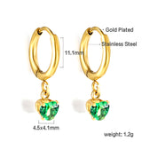 1.5x8mm I.D. earrings + 4*4.2mm white/purple/red/pink/green zirconium heart shaped earrings gold color