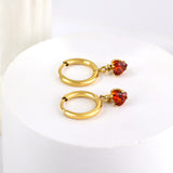 1.5x8mm I.D. earrings + 4*4.2mm white/purple/red/pink/green zirconium heart shaped earrings gold color