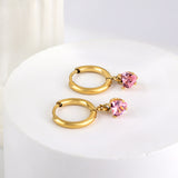 1.5x8mm I.D. earrings + 4*4.2mm white/purple/red/pink/green zirconium heart shaped earrings gold color