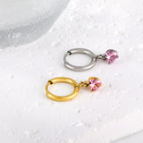 1.5x8mm I.D. earrings + 4*4.2mm white/purple/red/pink/green zirconium heart shaped earrings gold color