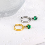 1.5x8mm I.D. earrings + 4*4.2mm white/purple/red/pink/green zirconium heart shaped earrings gold color