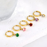 1.5x8mm I.D. earrings + 4*4.2mm white/purple/red/pink/green zirconium heart shaped earrings gold color