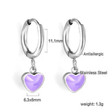 1.5x8mm I.D. earrings + 6.3*5.5mm black/purple/red/pink/blue oil drip heart-shaped accessories earrings steel color/golden color